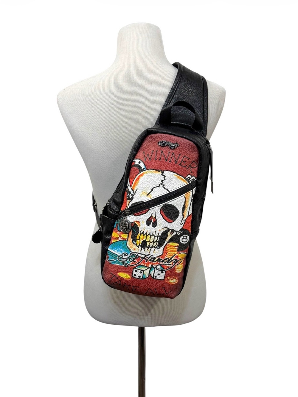 NEW Ed Hardy Mens Sling Bag Black Red Crossbody Backpack